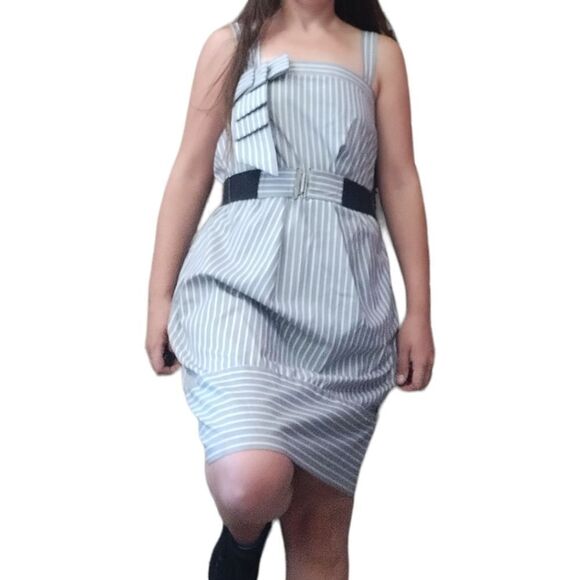 BCBGENERATION Gray With White Stripes Asymmetrical Dress Size Small! - Picture 1 of 15